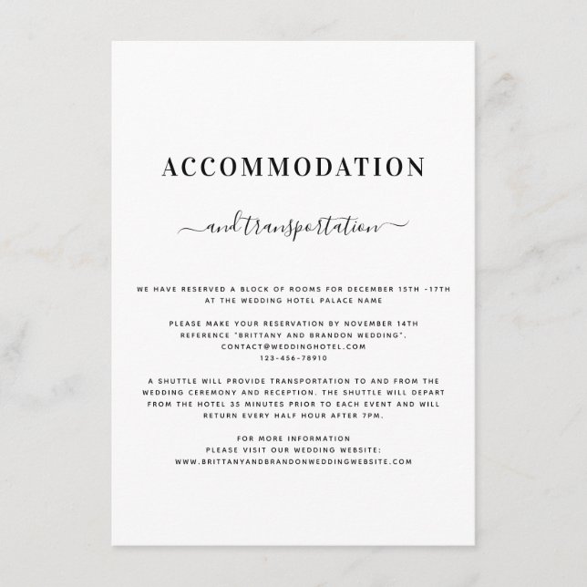 Minimalist Modern Black & White Wedding Details Enclosure Card (Front)