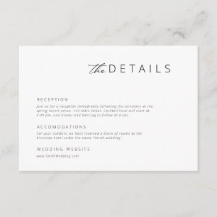 Minimalist Modern Black   White Wedding Details Enclosure Card