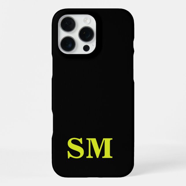 Minimalist Modern Black Yellow Initial Monogram iPhone Case (Back)