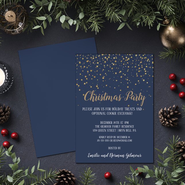Minimalist Modern Blue Confetti Christmas Party Invitation (Creator Uploaded)