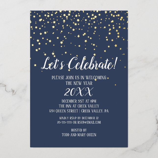 Minimalist Modern|Blue Confetti New Year's Gold  (Front)