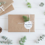 Minimalist Modern Blue Happy Holidays Gift Classic Round Sticker<br><div class="desc">This minimalist modern blue happy holidays gift sticker is perfect for a festive holiday card or present. The classic but simple design features chic festive blue calligraphy on a white background,  with a rustic feel. QSD200</div>