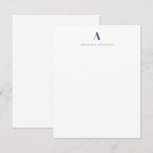 Minimalist Modern Blue Personalized Stationery Card (Front/Back)