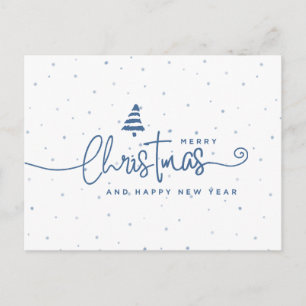 Minimalist Modern Blue & White Christmas Holiday Postcard