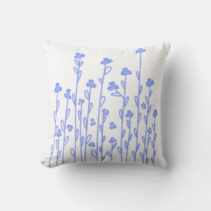 Minimalist modern blue white doodle floral throw pillow