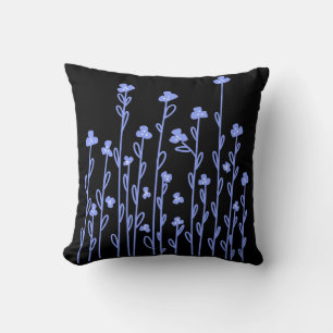 Minimalist modern blue white doodle floral throw pillow