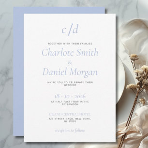Minimalist modern blue white wedding invitation