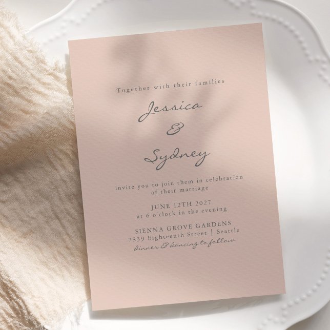Minimalist Modern Blush Grey Script Wedding Invitation (Creator Uploaded)