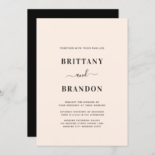 Minimalist Modern Blush Pink Black Wedding Invitation