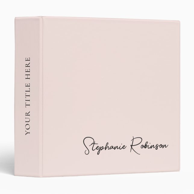 Minimalist Modern Blush Pink Monogram Name Script  Binder (Front/Spine)