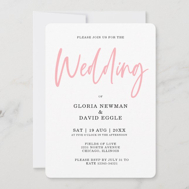 Minimalist Modern Blush Pink Wedding Invitation (Front)