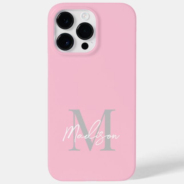 Minimalist Modern Blush Pink White Script Monogram Case-Mate iPhone Case (Back)