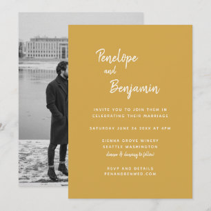 Minimalist Modern Boho Yellow Photo Wedding Invitation