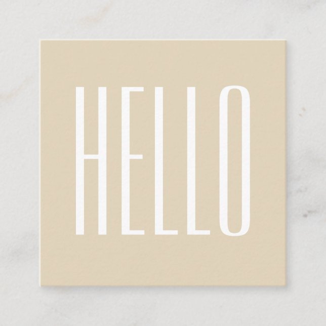 Minimalist modern bold hello beige business card (Front)