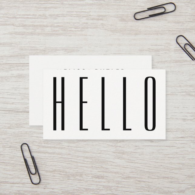 Minimalist Modern Bold Hello Business Card (Front/Back In Situ)