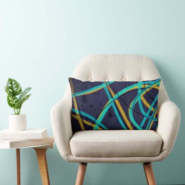 minimalist modern bold turquoise orange on grey  lumbar pillow (Chair)