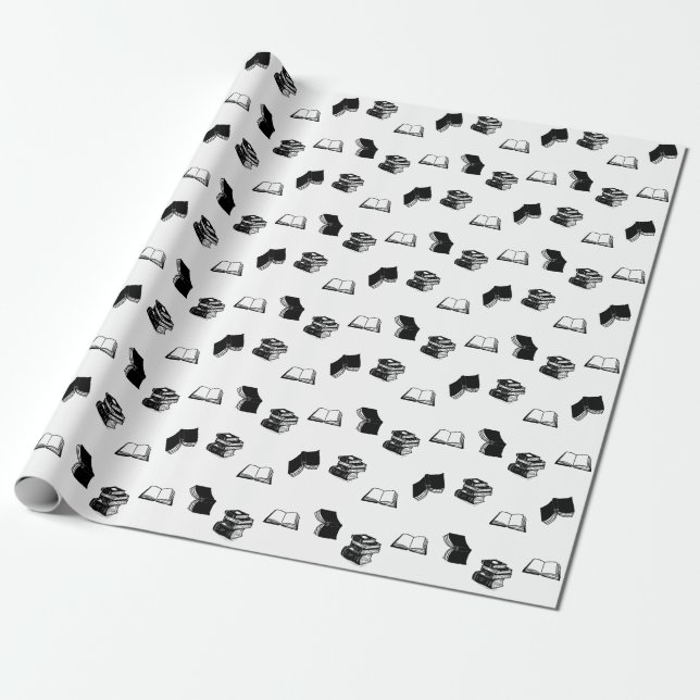 Minimalist Modern Bookish Bibliophile Book Pattern Wrapping Paper (Unrolled)