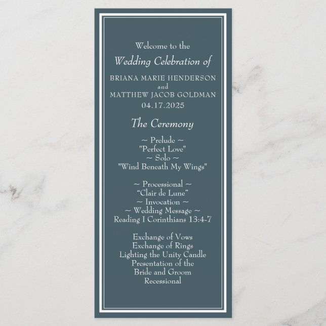 Minimalist Modern Border Blue Wedding Program (Front)