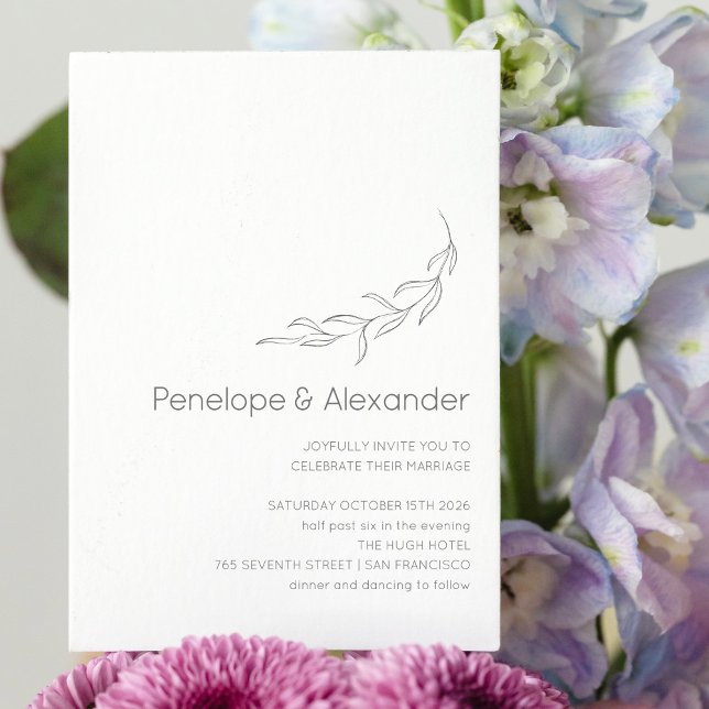 Minimalist Modern Botanical Drawing Chic Wedding Invitation (Creator Uploaded)