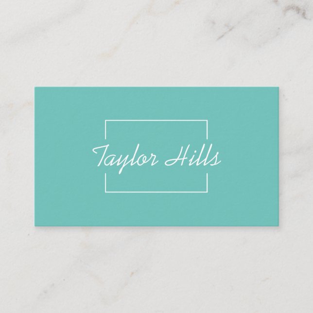 Minimalist Modern Box Line Frame Turquoise Blue Business Card (Front)
