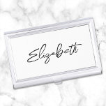 Minimalist Modern Brush Script First Name Business Card Holder<br><div class="desc">A first name business card case holder for her. The script is a lovely, brush stroke modern handwritten script that is a perfect gift for her. The decorative brush stroke style may require you to re-centre your given name. You may also customize the black font colour and calligraphy style. The...</div>