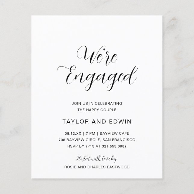 Minimalist Modern Budget Engagement Party Invite Flyer (Front)