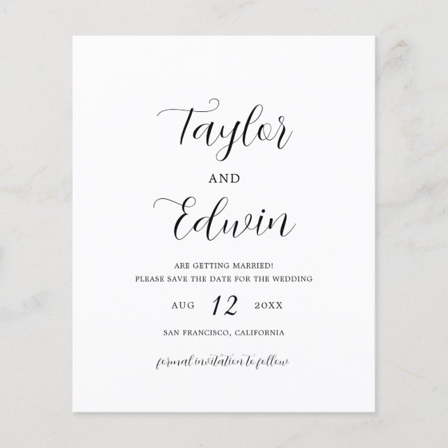 Minimalist Modern Budget Wedding Save the Date (Front)