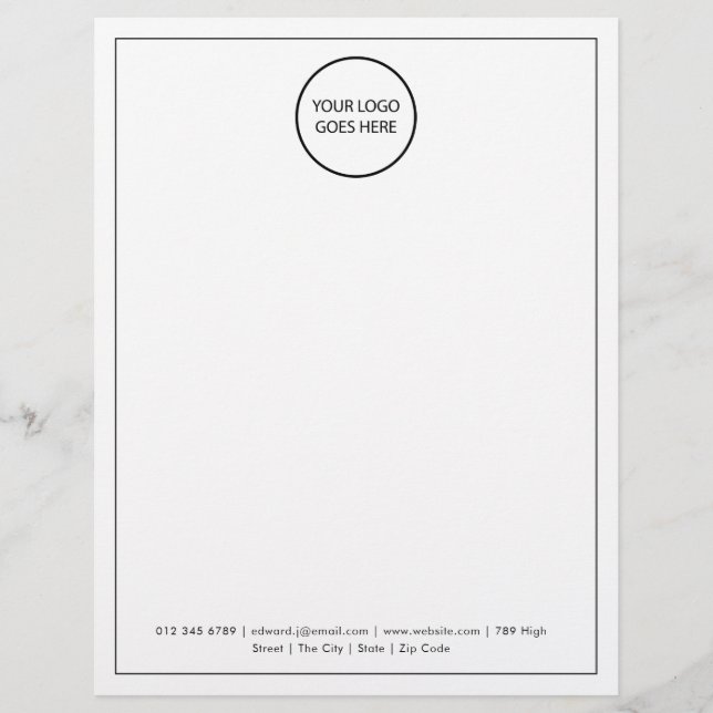 Minimalist Modern Business Logo Black Border Letterhead (Front)