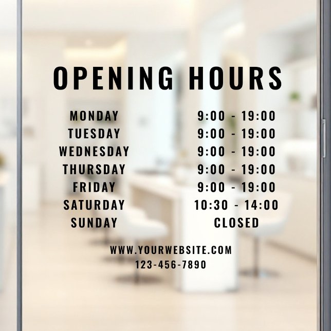 Minimalist Modern Business Opening Hours Black Window Cling (Creator Uploaded)