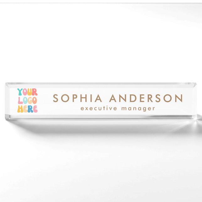 Minimalist Modern Business Your Logo Here Employee Nameplate (Front)