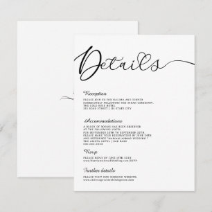 Minimalist Modern Calligraphy Black White Details Invitation