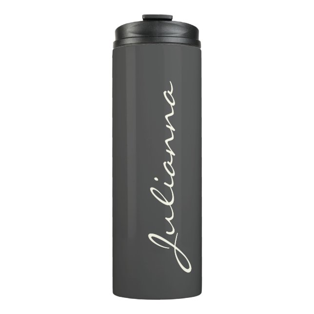Minimalist Modern Calligraphy Black White Name Thermal Tumbler (Front)