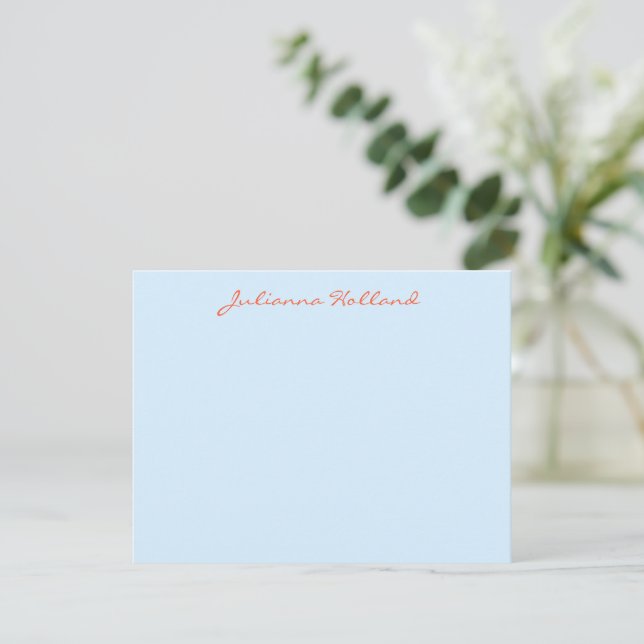Minimalist Modern Calligraphy Blue Orange Name Card (Standing Front)