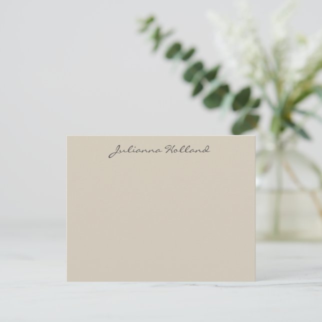 Minimalist Modern Calligraphy Neutral Beige Name Card (Standing Front)