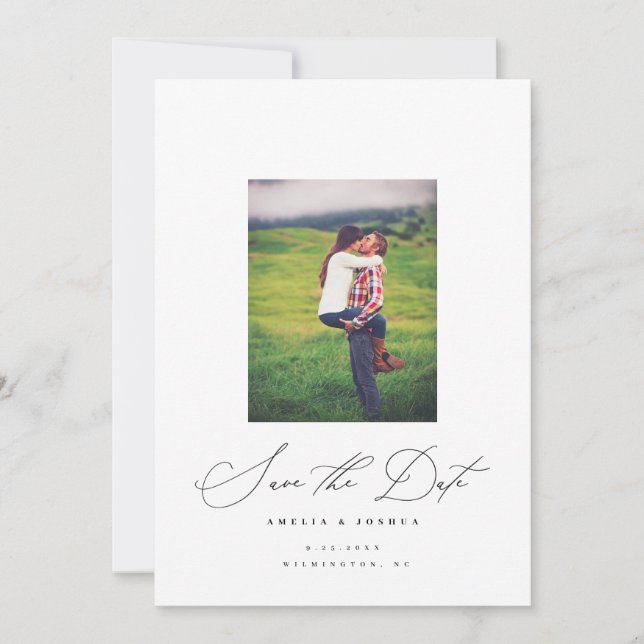 Minimalist Modern Calligraphy Photo Save The Date (Front)