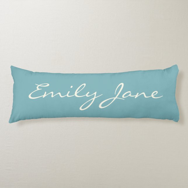Minimalist Modern Calligraphy Teal Blue Name Body Pillow (Front)