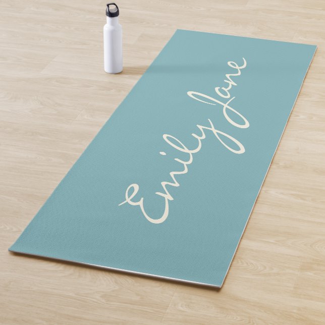Minimalist Modern Calligraphy Teal Blue Name Yoga Mat (In Situ)