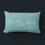Minimalist Modern Calligraphy Teal Personalized Lumbar Pillow<br><div class="desc">This custom throw pillow features your name in beautiful handwritten script lettering on a stylish teal blue background. Great gift idea.</div>