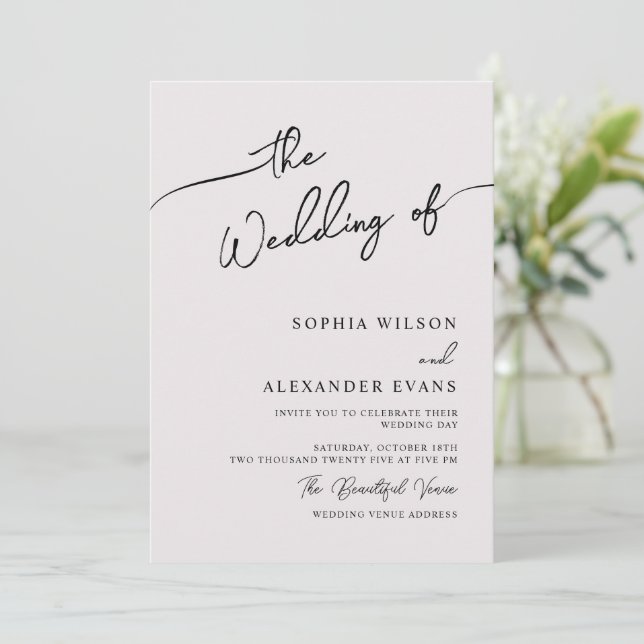 Minimalist Modern Calligraphy Wedding Invitation (Standing Front)