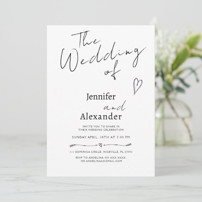 Minimalist Modern Calligraphy Wedding Invitation (Standing Front)