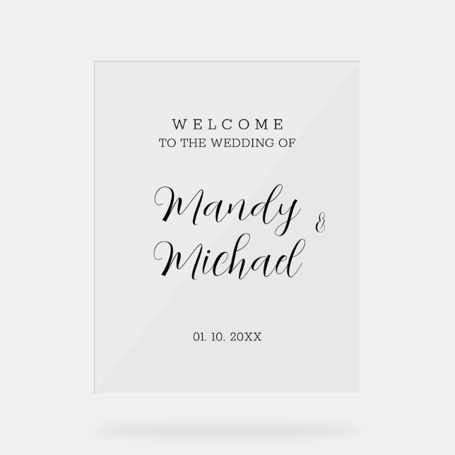 Minimalist Modern Calligraphy Wedding Welcome Acrylic Sign (Front)
