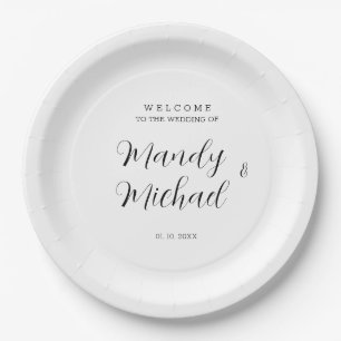 Minimalist Modern Calligraphy Wedding Welcome Paper Plate