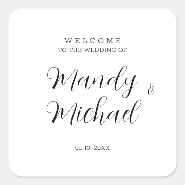 Minimalist Modern Calligraphy Wedding Welcome Square Sticker (Front)
