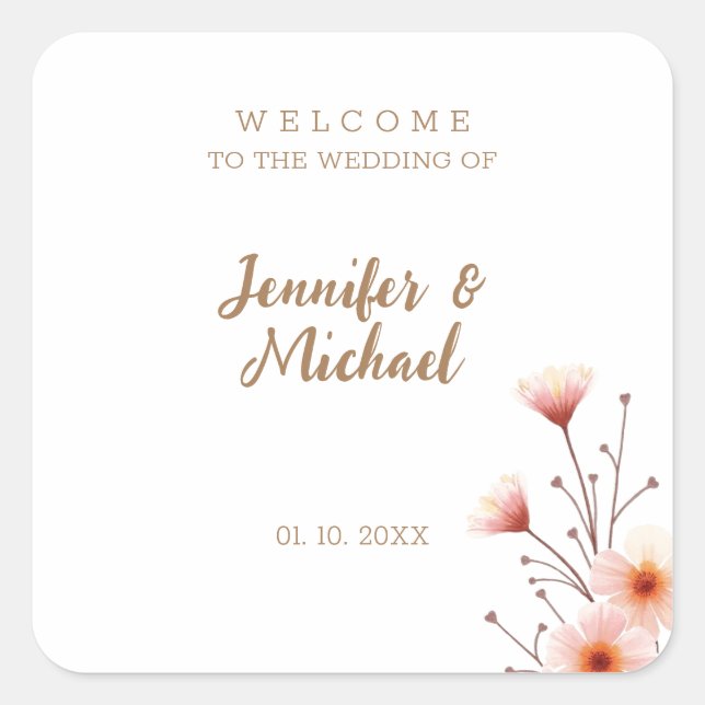 Minimalist Modern Calligraphy Wedding Welcome Square Sticker (Front)