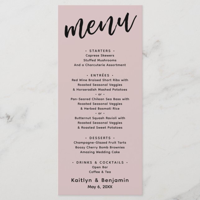 Minimalist Modern Casual Typography Dusty Rose Menu (Front)