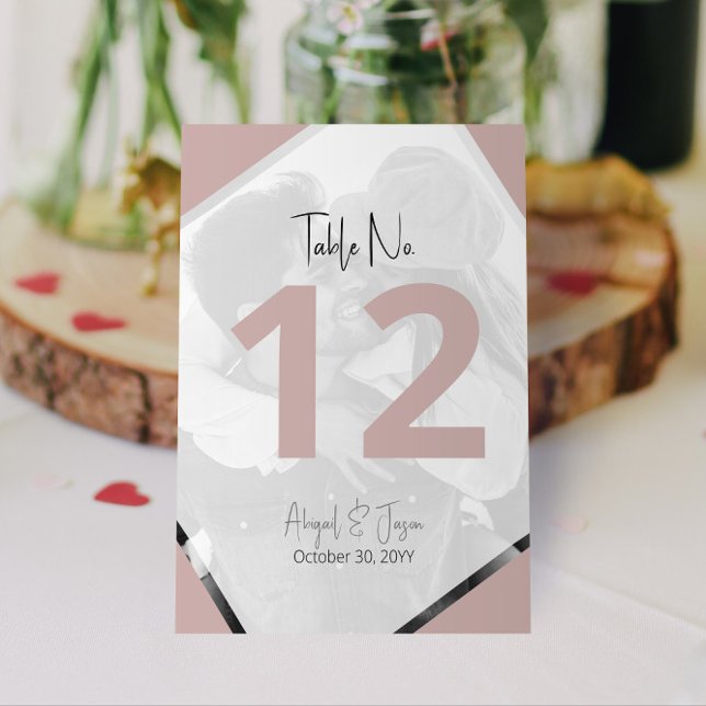 Minimalist Modern Casual Wedding Dusty Rose Table Number (Minimalist Modern Casual Wedding Table Number in Taupe | Personalize on Screen Now!)