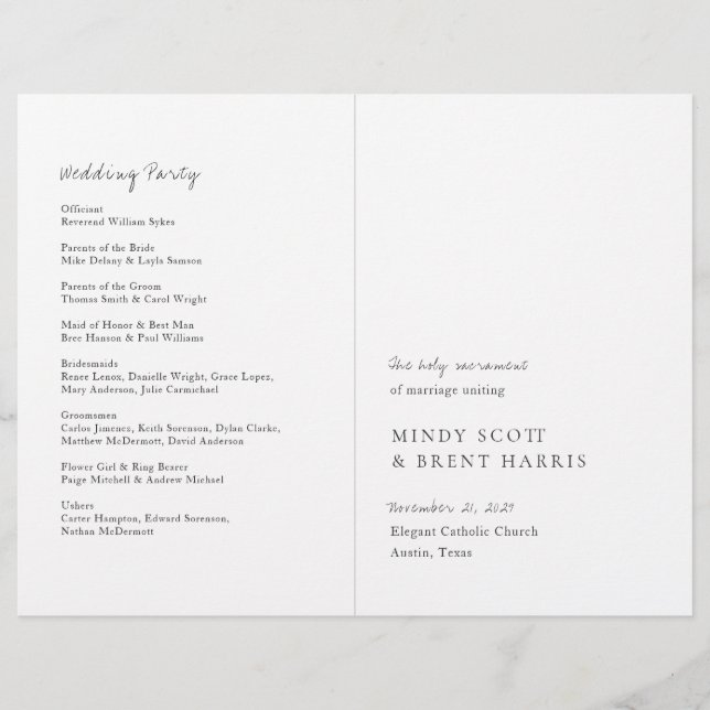 Minimalist Modern Catholic Budget Wedding Program (Front)