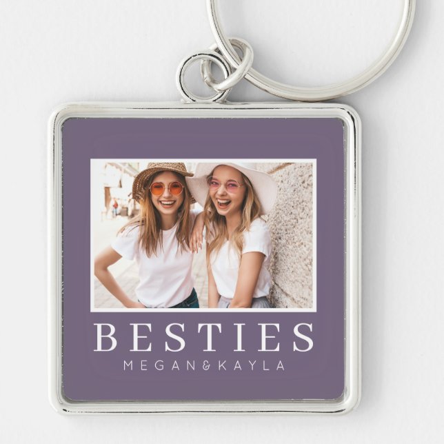 Minimalist Modern Chic Best Friends BFF Photo Keychain (Front)