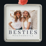 Minimalist Modern Chic Best Friends BFF Photo Metal Ornament<br><div class="desc">Design is composed of fun and playful typography with sans serif and serif font. Add a custom photo.</div>