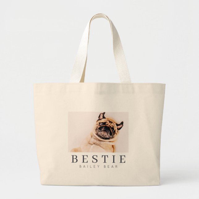 Minimalist Modern Chic Pet Bestie BFF Photo Large Tote Bag (Front)